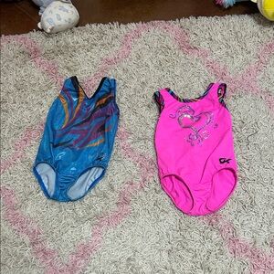 GK Girls Pink Glitter Heart Leotard and Blue Shimmer Gymnastics One-Piece